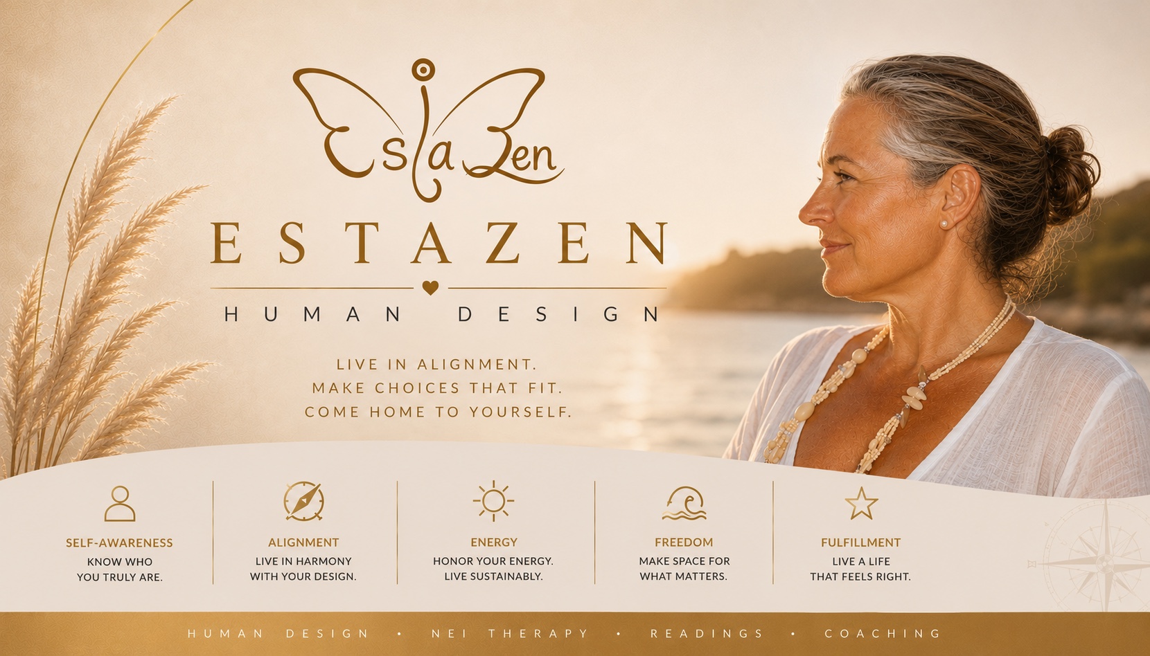 Estazen Human Design — Esther Visser aan zee: leef in afstemming, maak keuzes die passen, kom thuis bij jezelf.